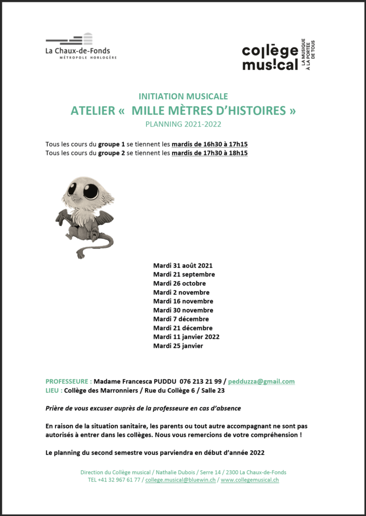 Ateliers Initiation musicale: Mille mètres d’histoires / La Sonorie Collège musical